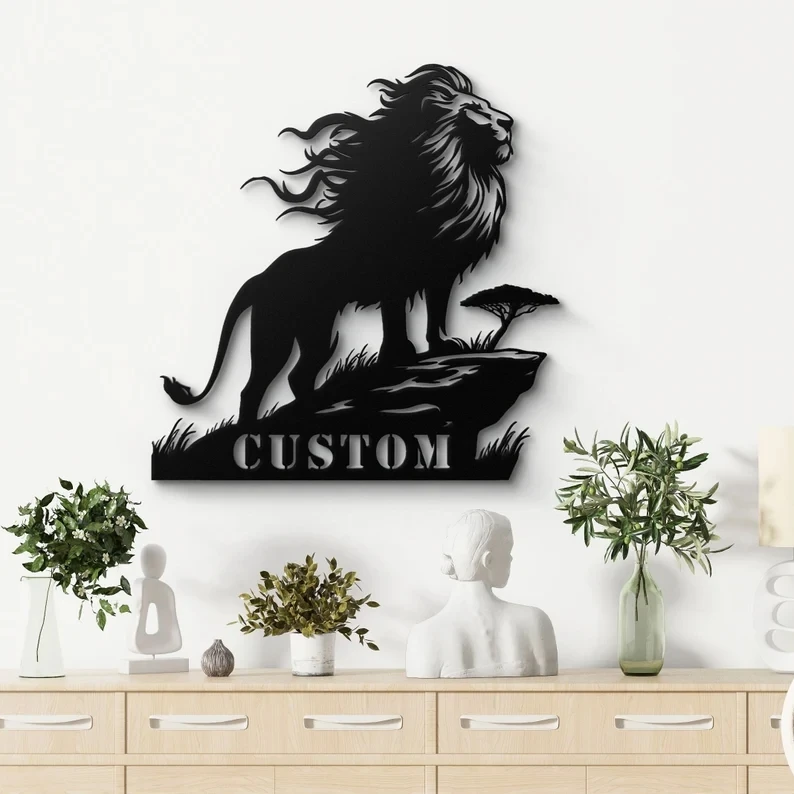 

1pc A male lion August Personalized name Metal Wall Signs Iron Wall Plaque For Living Room Decor