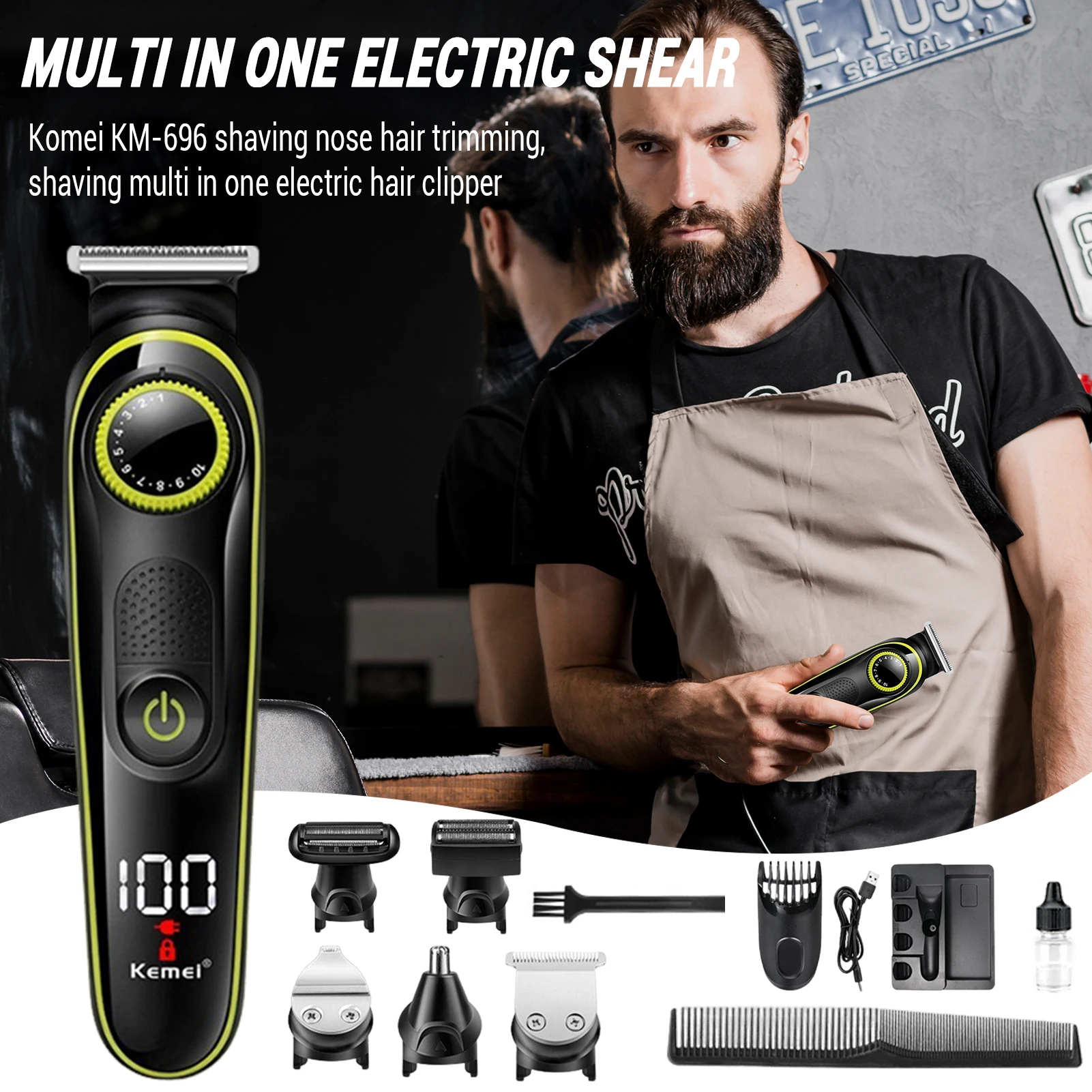 

Newly All-in-One Salon Hair Electric Clipper One-button Precision Steel Blade Hair Trimmer for Barber Shop Stylist or Home