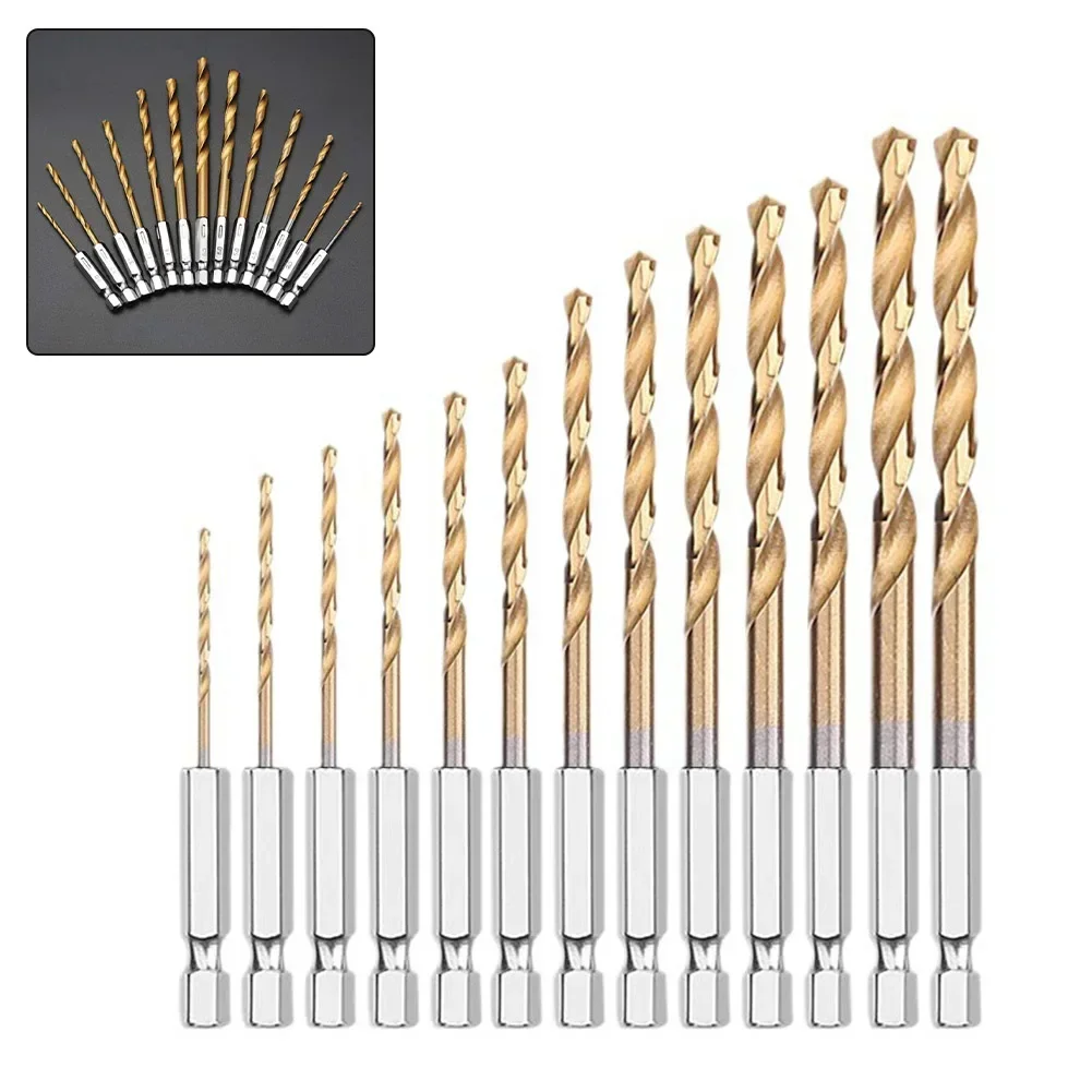 

13pcs Hexagonal Shank Drill Bit 1.5-6.5mm For Electric Screwdriver Tools Steel Metric Titanium Coated Straight Shank Drill Bit