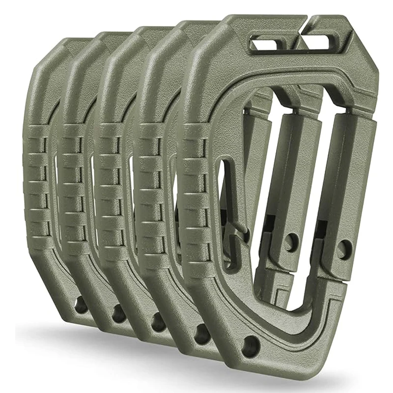 Military Plastic Tactical Carabiners - Multi Purpose Carabiner Clip Tactical D Ring - Plastic D-Clips Pack of 5