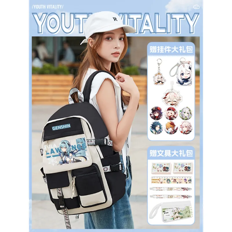 Genshin Impact Sanshi Co Branded Primary School Pupils' Backpacks With Large Capacity And Lightweight Boys And Girls' Anime