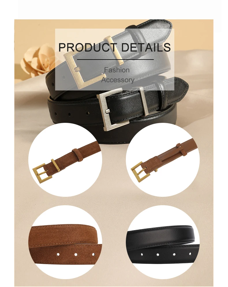 Modischer Damengürtel aus Leder mit Gold-/Silbernadel-Schnalle, modisch und vielseitig, Jeans-Freizeit-Dekoration, Designer-Gürtel – Detail 4