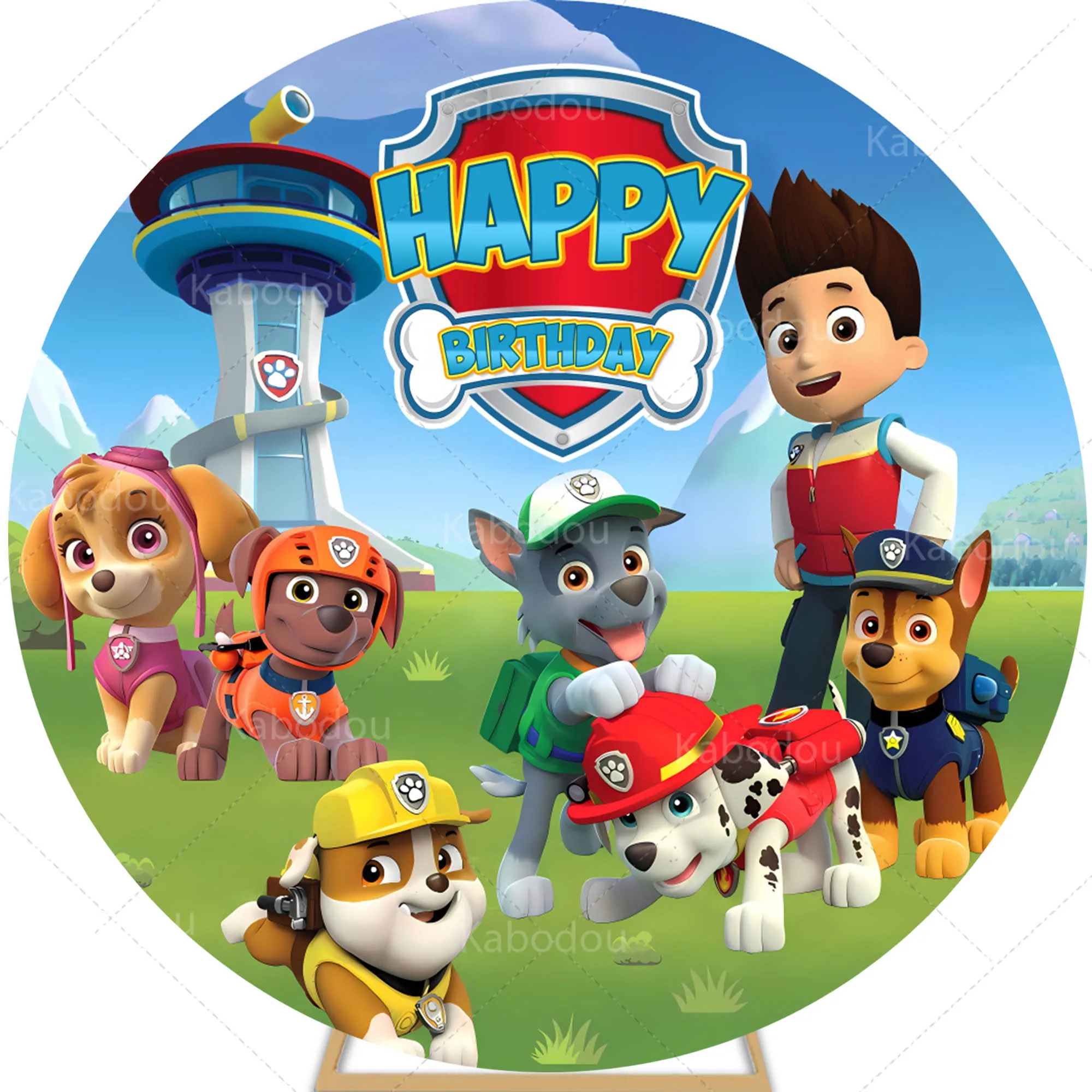 Paw Patrolls Round Backdrop Boys Birthday For Party Cartoon Dog Decoration Baby Shower Photography Background Circle Studio Prop