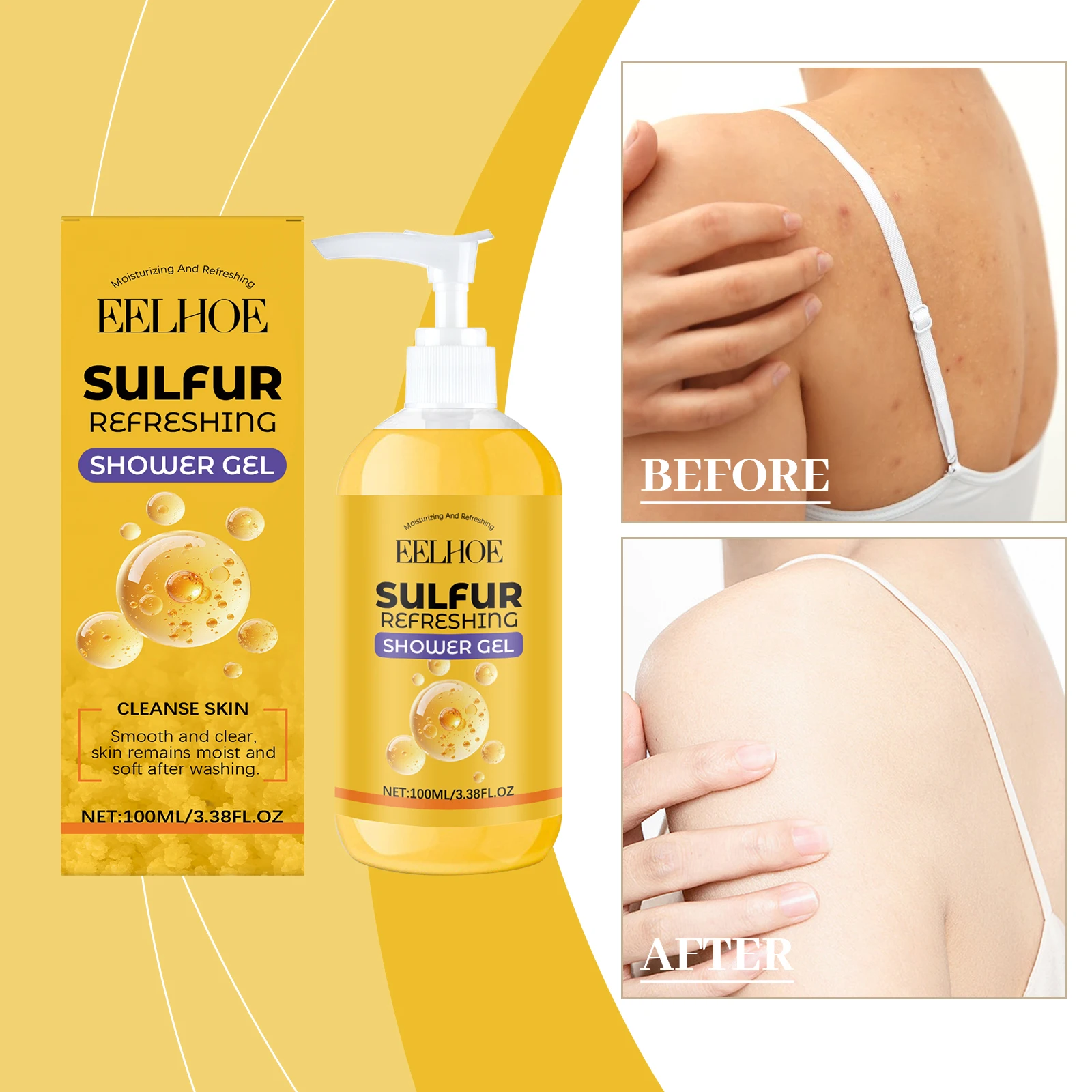 Sulfur Refreshing Shower Gel - Moisturizing Body Wash for Smooth & Clear Skin | Purifying Sulfur Formula Gently Cleanses