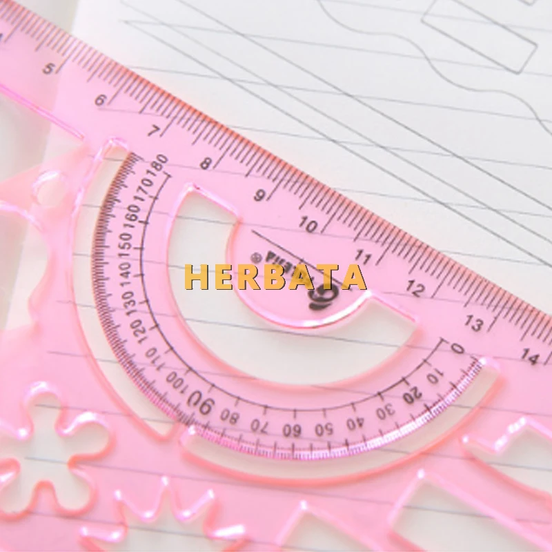 2Pcs/lot Candy Color Multifunction Ruler Geometric Drawing Template Learning Tool Set Stationery School Office Painting Supply