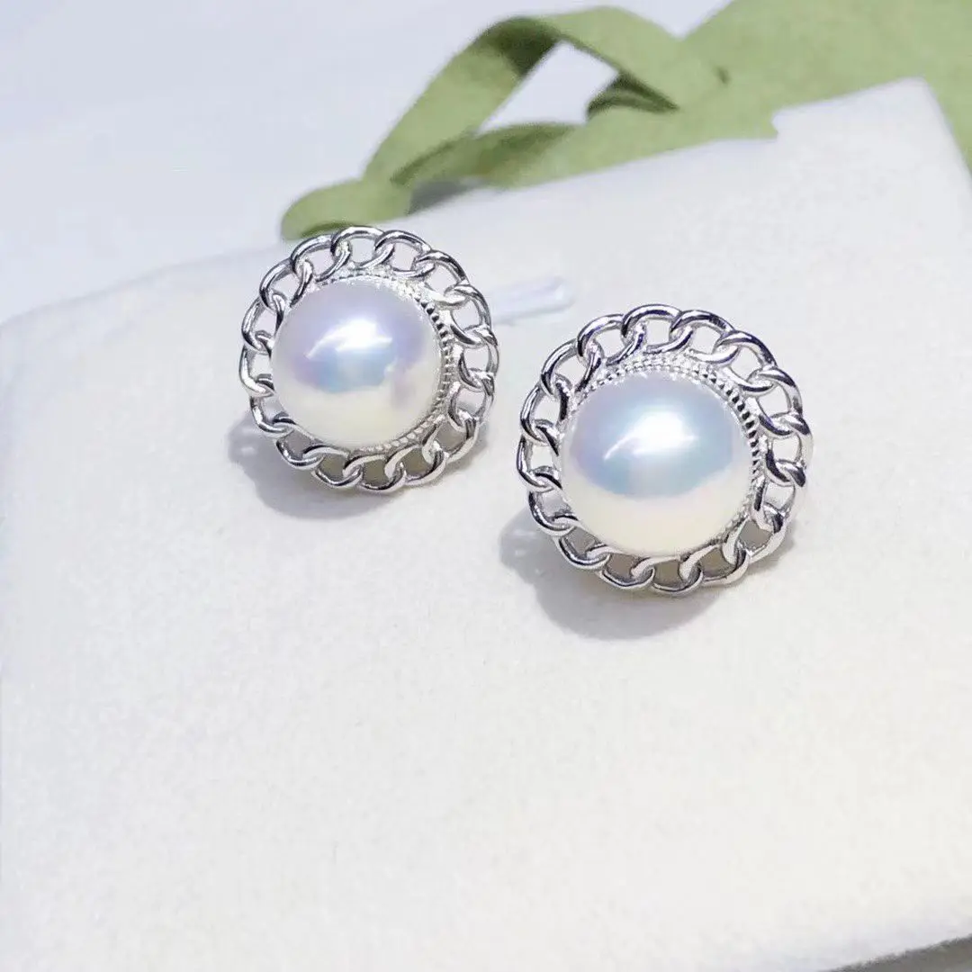 

Оптовая продажа, серьги из стерлингового серебра S925, фурнитура для крепления, базовые монтажные детали, аксессуар для жемчуга 8-9 мм, 5 пар/лот