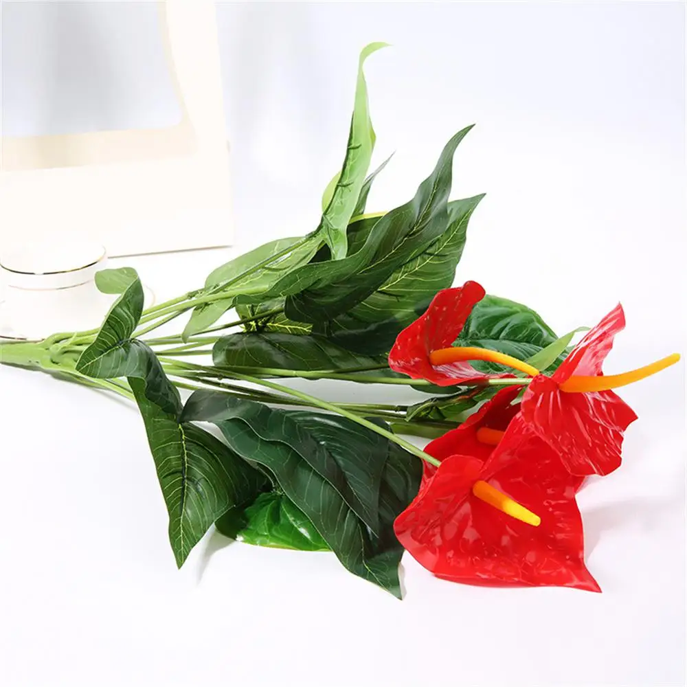 53cm 18Heads Artificial Anthurium Red Green Plastic Plants Home Garden Living Room Bedroom Decoration Fake Plants