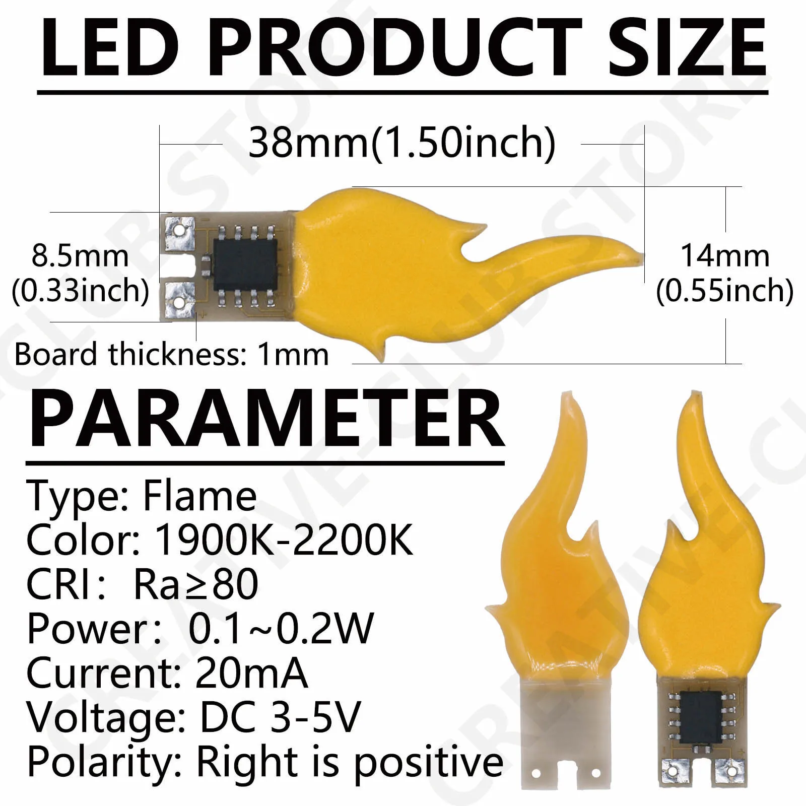 LED Retro Edison Candle Flame lamp DC 3V 5V 20mA Warm Yellow Ra≥80 Holiday Decoration Soldered Candle Flash Lamp Accessory DIY