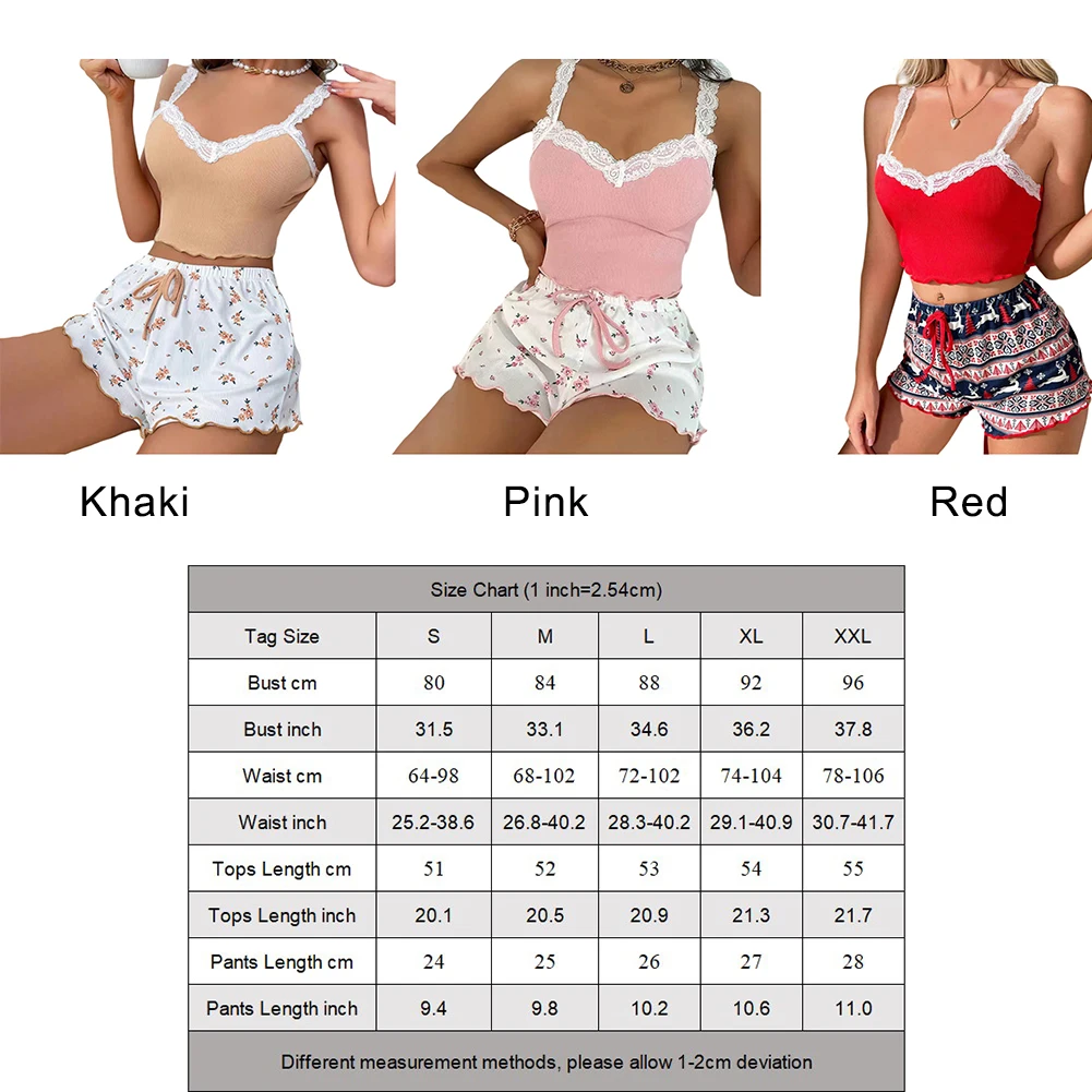 المرأة بيجامة مجموعة الدانتيل الخامس الرقبة مثير الحمالات سترة مطبوعة السراويل Homewear مجموعة