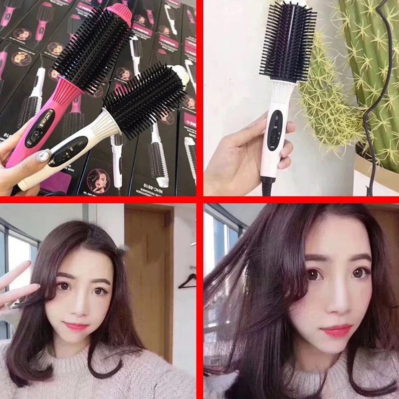 

【L】Multifunctional Heating Curling Iron Ceramic Heated Round Brush Electric Hair Straightener Brushes Professional Styling Tool