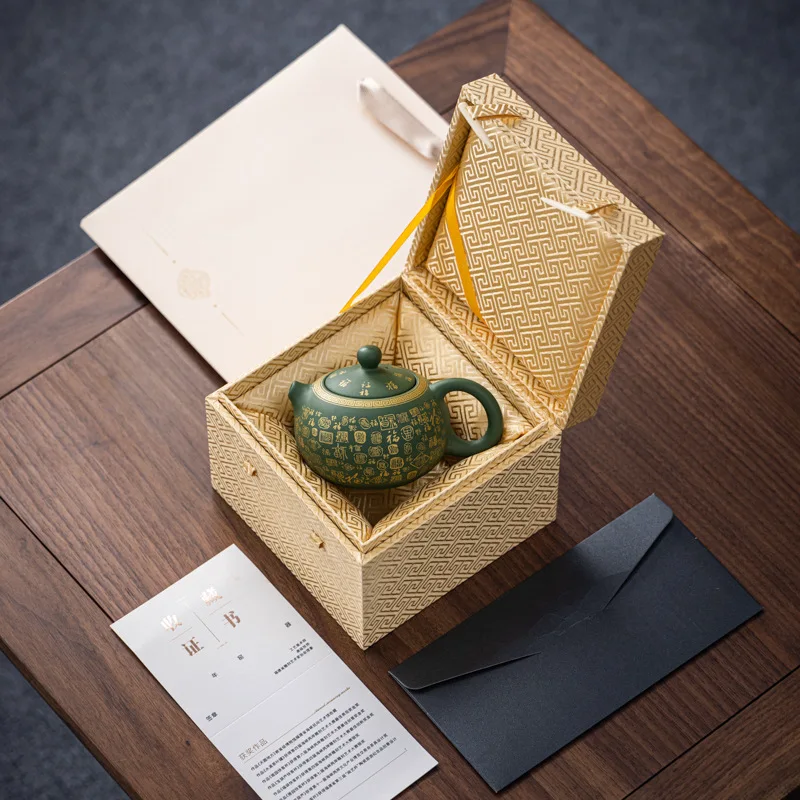 Handmade purple sand green mud Baifu teapot gift box packed Xishi pot Kung fu teapot gift