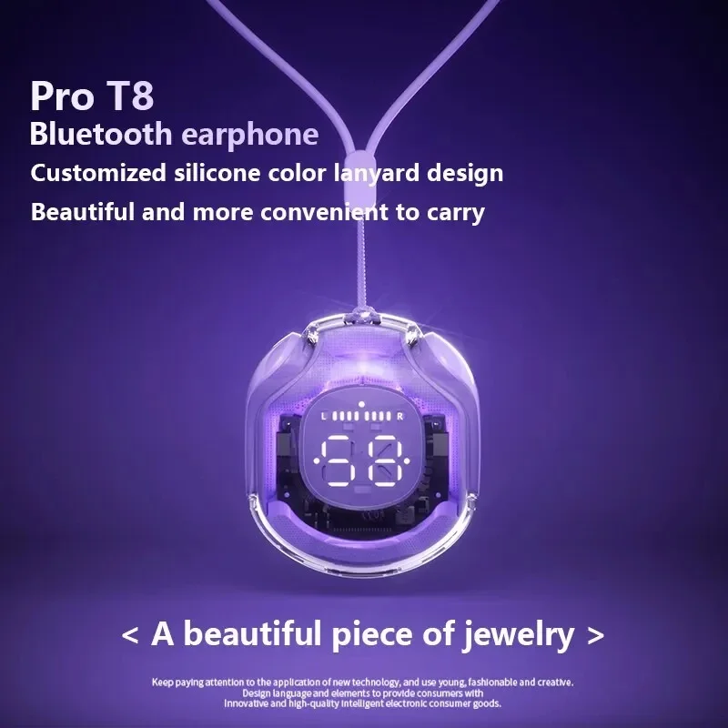 透明ワイヤレス BT5.3 ヘッドセット T8 TWS ヘッドフォン ENC ヘッドフォン LED 電源デジタルディスプレイステレオサウンドイヤホンスポーツ用