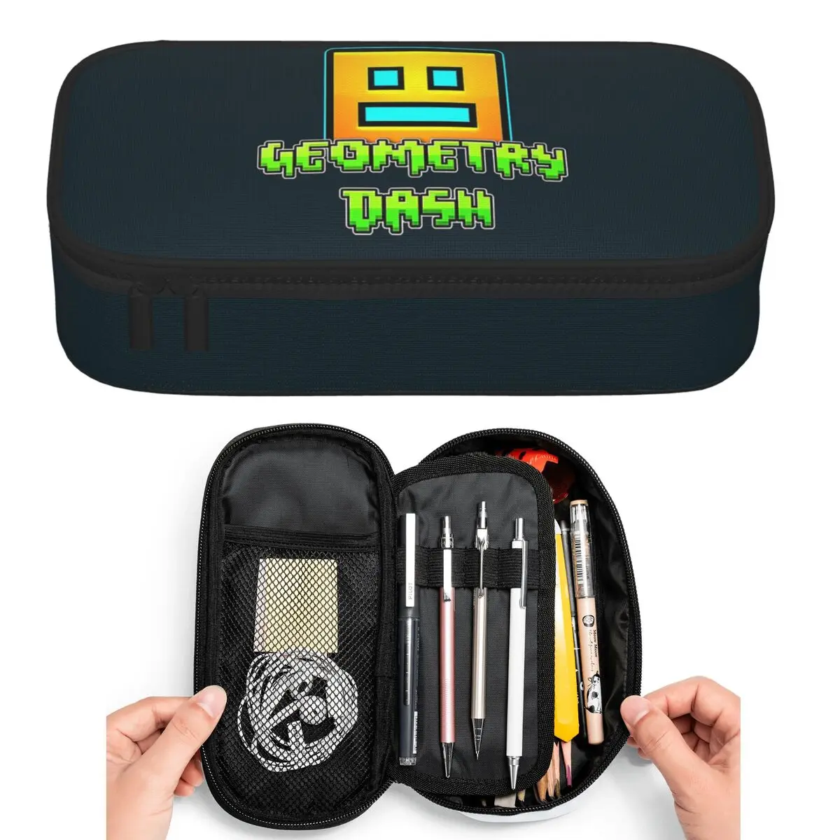 Video Game Geometry Dash Pencil Cases for Students Pen Box Pencil Bag Large Storage Pencil Pouch Pen Holder