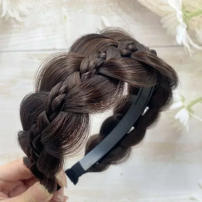 Twist Braid Wig Headband Women Girls Hair Accessories Twisted Braided Hairdband Three-strand Wide-brimmed Solid Bezel Head Hoop