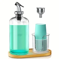 Mouthwash Dispenser with Cup Holder for Bathroom, Refillable Round Bottles Mouthwash Container with Upgraded Pour Spout, Storage