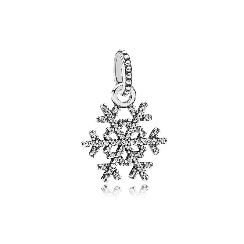 Sparkling Snowflake Series Rose Gold Dangle Blue Glass Charm Bead Fit Original European 925 Sterling Silver Bracelet DIY Jewelry