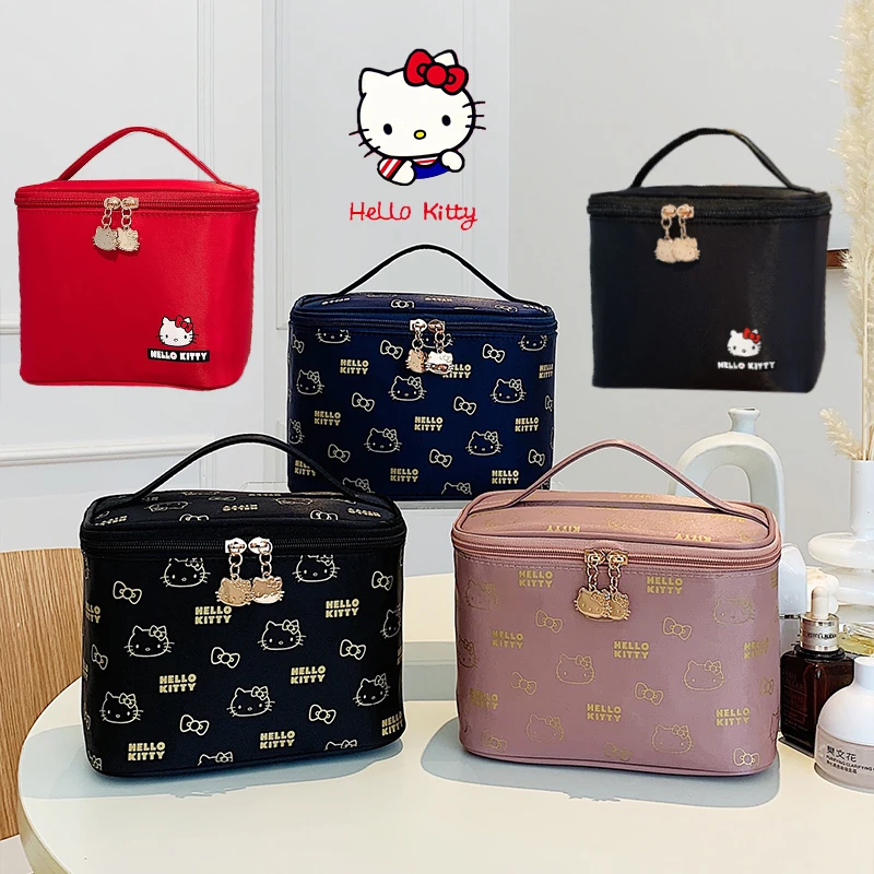 Cute Large Capacity Hello Kitty Makeup Case Sanrio Cartoon Portable Nylon Outdoor Wash Bag Lipstick Skincare Product Storage Bag