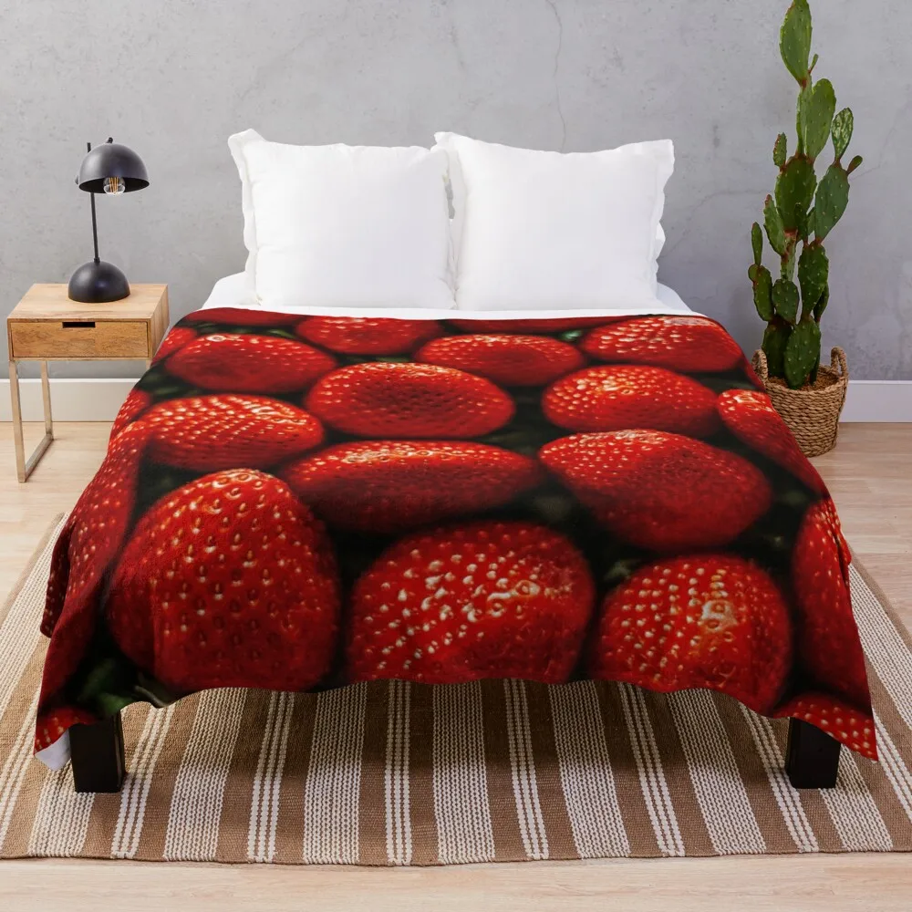 Fresh Strawberry Fruit Flannel Throw Blanket for Sofa Couch Bed Living Room Blanket King Queen Size Super Soft Warm Girls Gifts