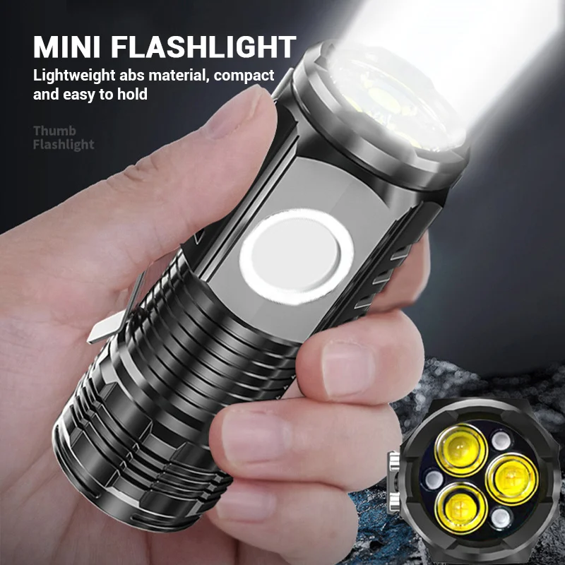 Супер яркий мини-3 светодиодный фонарик, мощный 5 режимов, прожектор, USB перезаряжаемые фонарики, водонепроницаемый аварийный фонарь