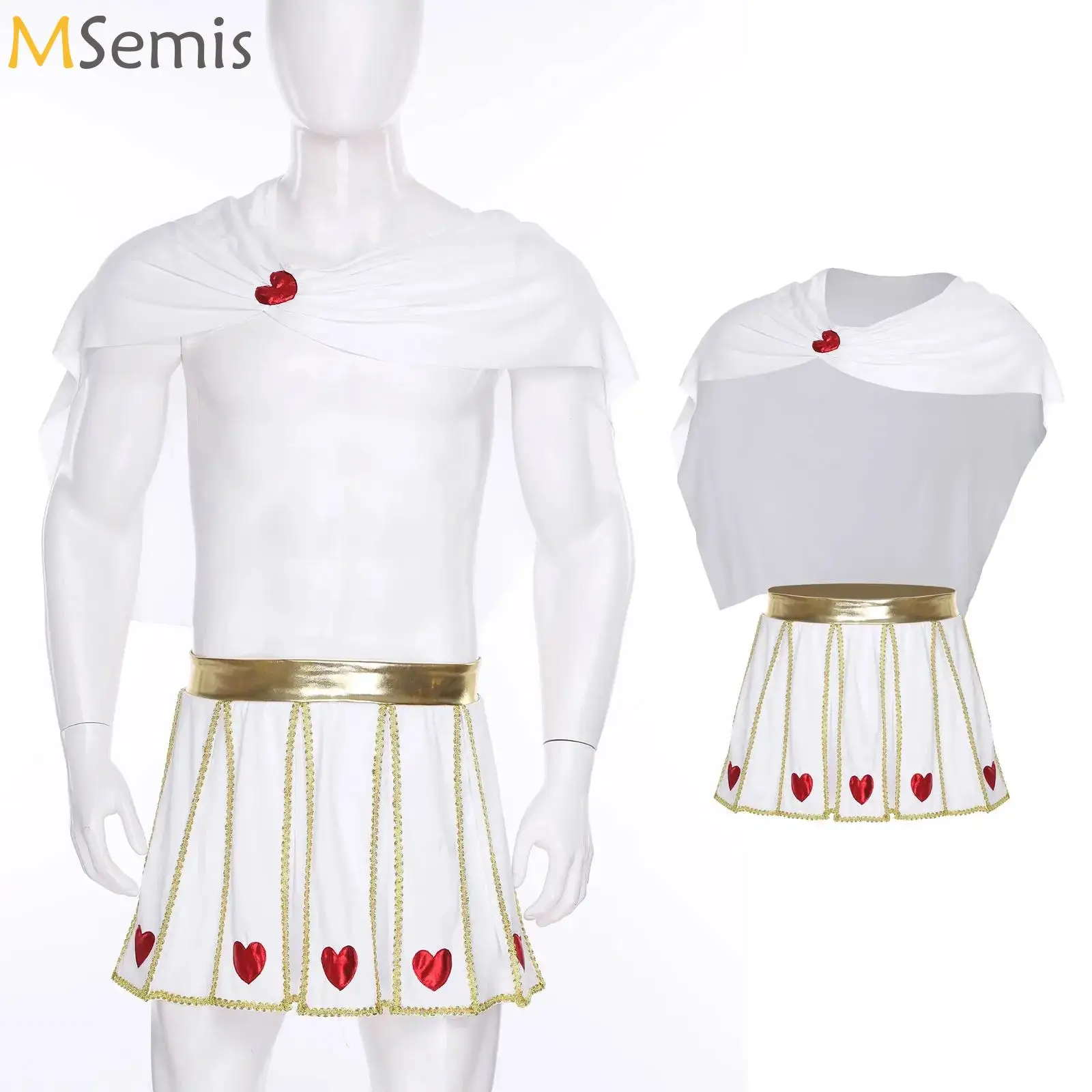 

Adult Men Cupid Costume God of Love Fancy Dress Up Anime Cosplay Kits New Movie Themed Outfits Halloween Skirt with Ruched Cape