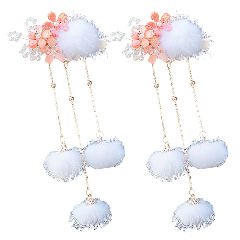 

1Pair Pom Pom Ball Tassel Hairpins Chinese Hanfu Hair Accessories Hair Clips for Parties Ceremonies Cute Stylish