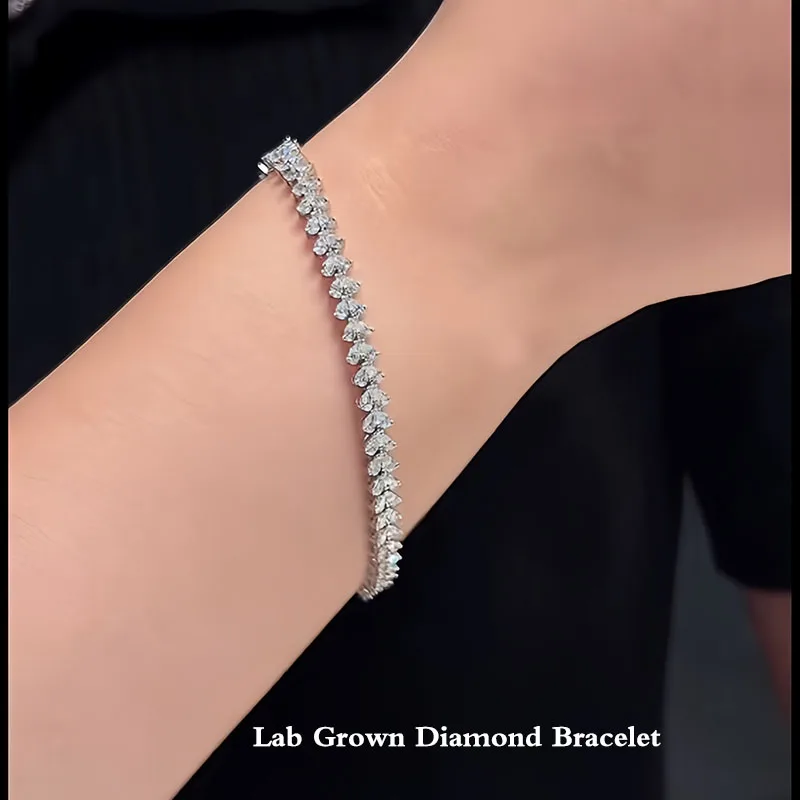 

Pear Cut Lab Grown Diamond HPHT Tennis Line Bracelet 14K Gold 16/17/18cm