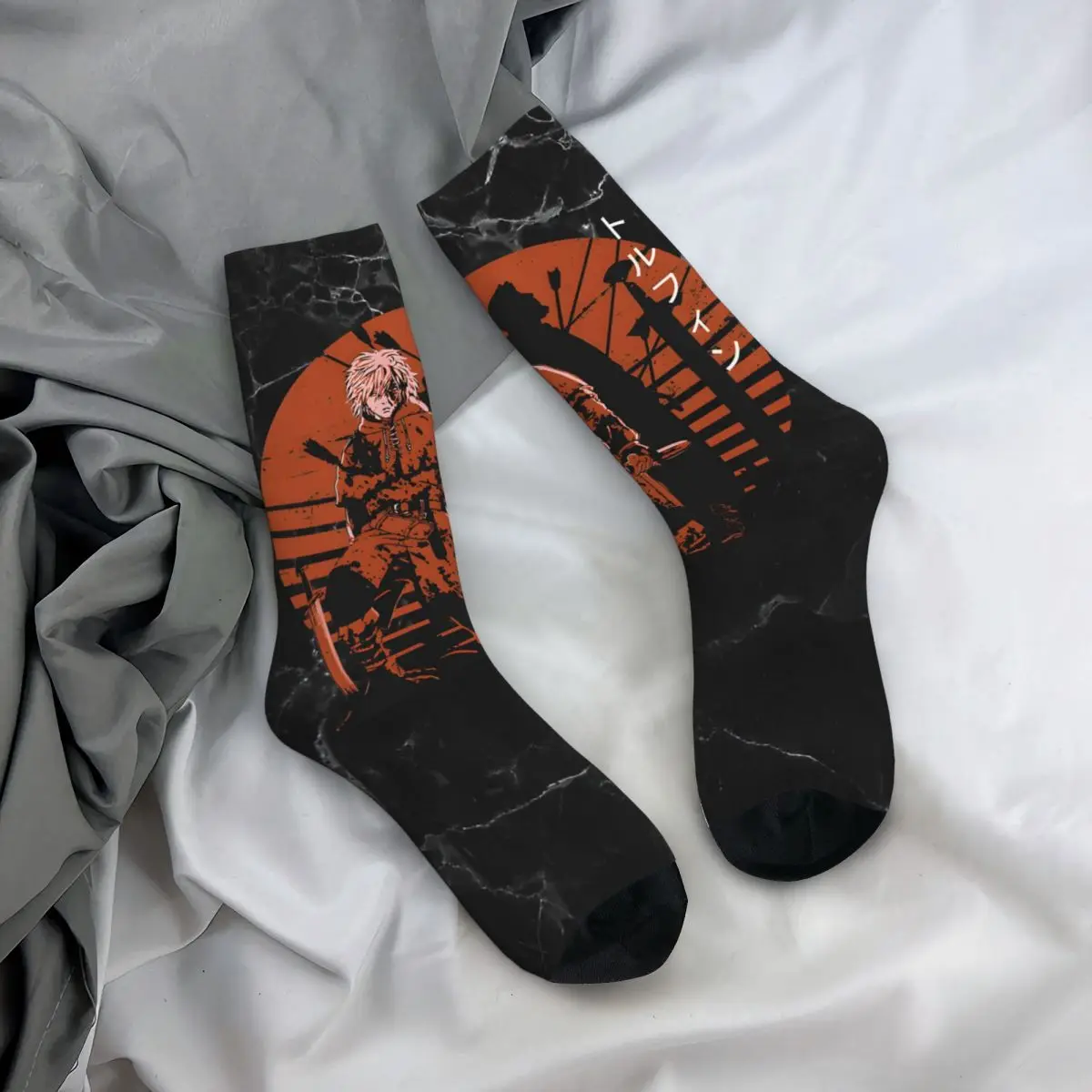 Unisex Thorfinn Vintage Saga Vintage Compressão Meias, Harajuku Padrão Impresso Novidade Crew Sock