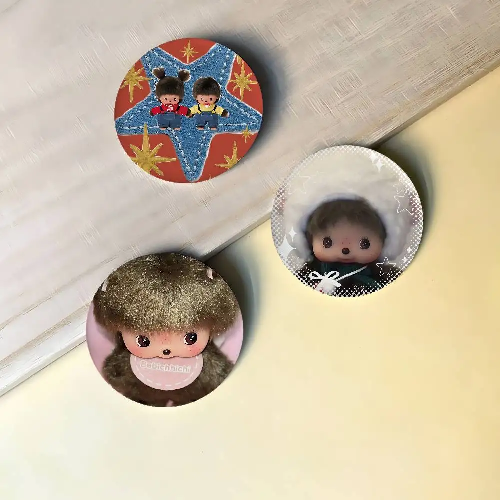 Cute-M-monchhichis-s Badges Peripheral Lapel Pins Tinplate Round Brooch For Shoulder Bag Accessories Souvenir Gifts