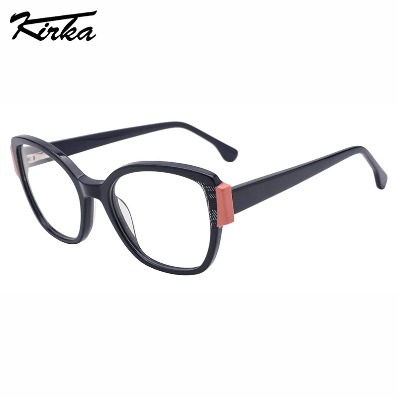 Kirka Female Acetate Cat Eye Laminating Dotted Pattern Optical Frames Prescription Lens Wide Temples Glasses WD4241