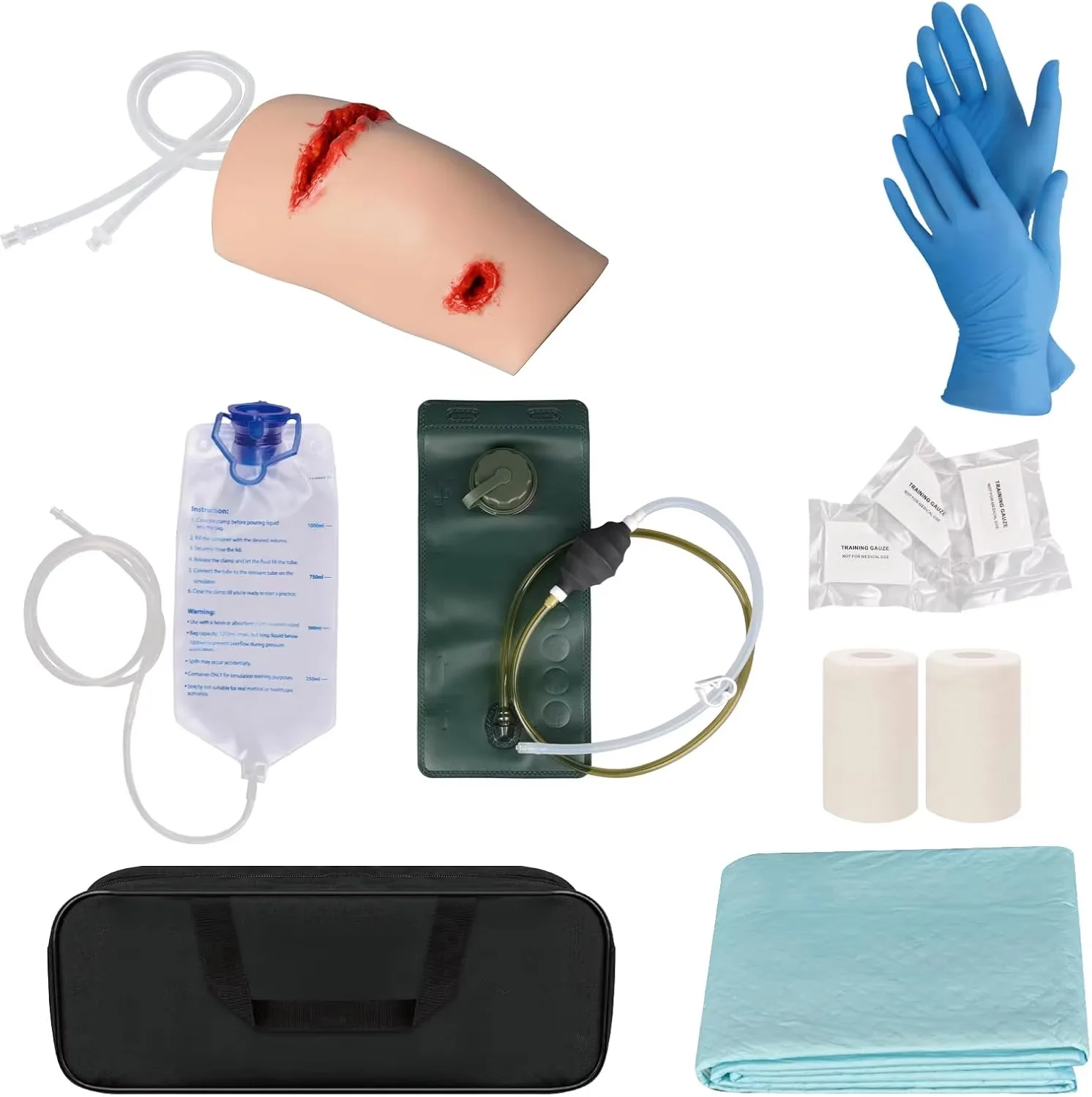 Reusable Knee Trauma Simulation Training Kit Bullet & Laceration Wound Care Packing Train for First Aid Practice Medical Educate