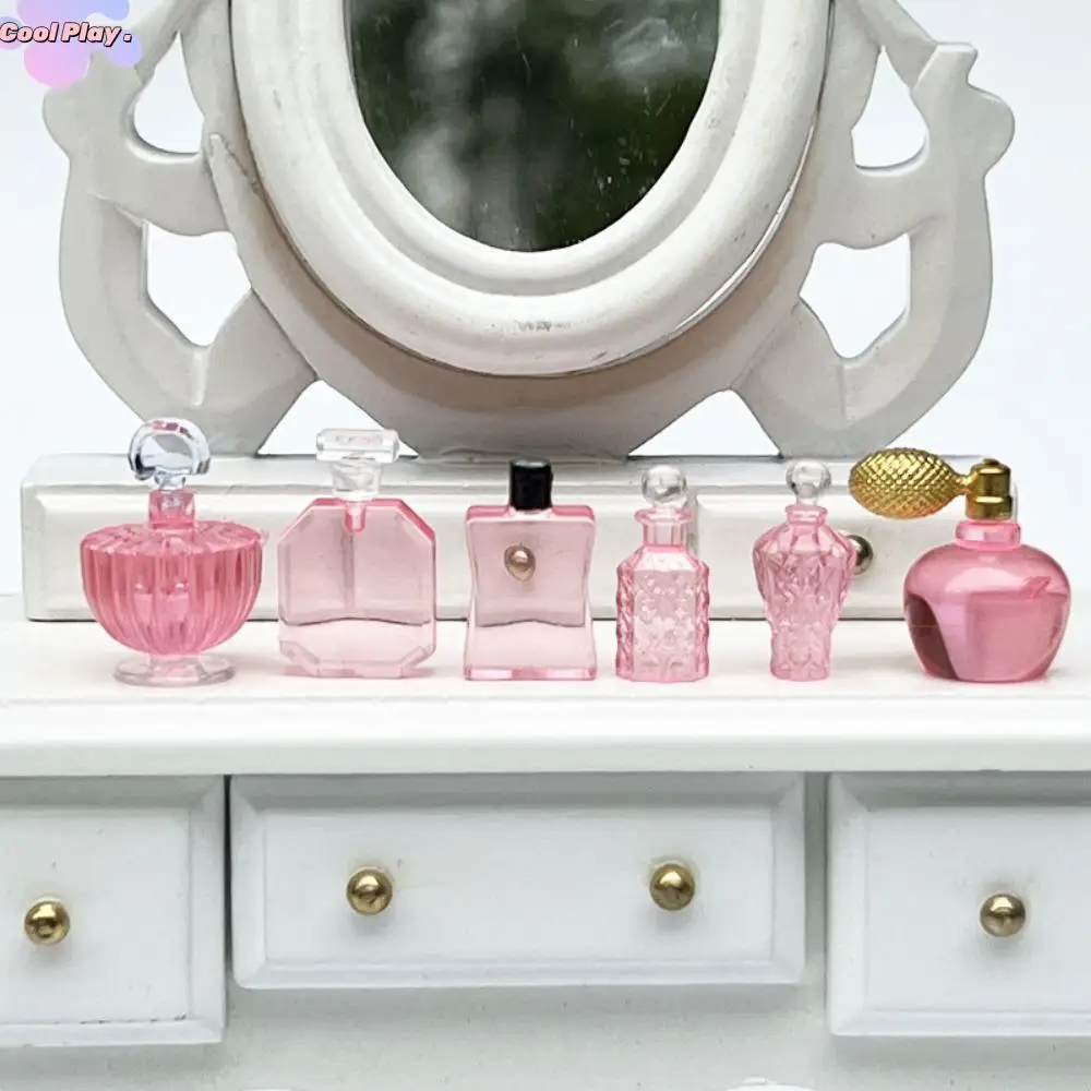 

6Pcs/Set 1:12 Scale Perfume Model Doll House Perfume Model Plastic Perfume Miniature Furniture Model Pink/blue Mini