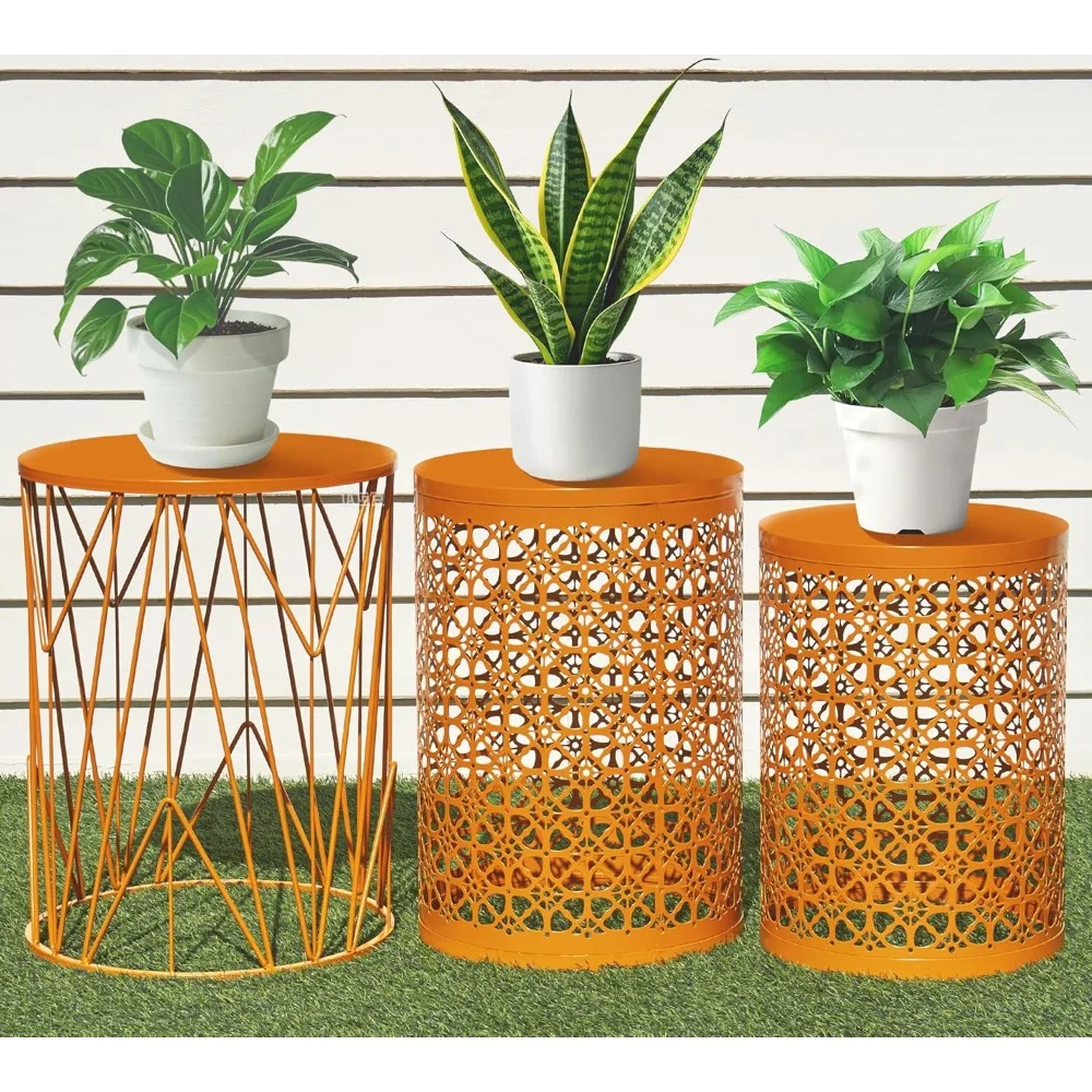 

3-side Bedside Table, Indoor and Outdoor Metal Nested Circular Coffee Table, Heavy-duty Plant Rack for Daily Living