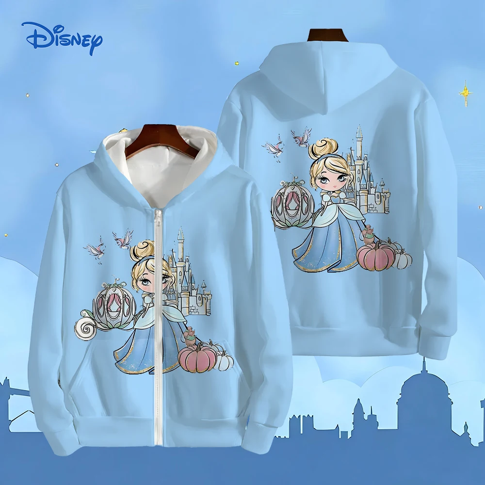 Autumn Winter Long Sleeves Casual Sweatshirt New Disney Princess Pattern 3D Printed Hoodie for Women Zipper Design Tops Coats