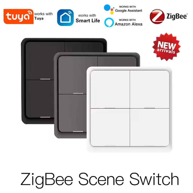 

MOES Tuya ZigBee Wireless 12Scene Switch 4 Gang Push Button Controller Battery Powered Automation Scenario Via Alexa Google Home