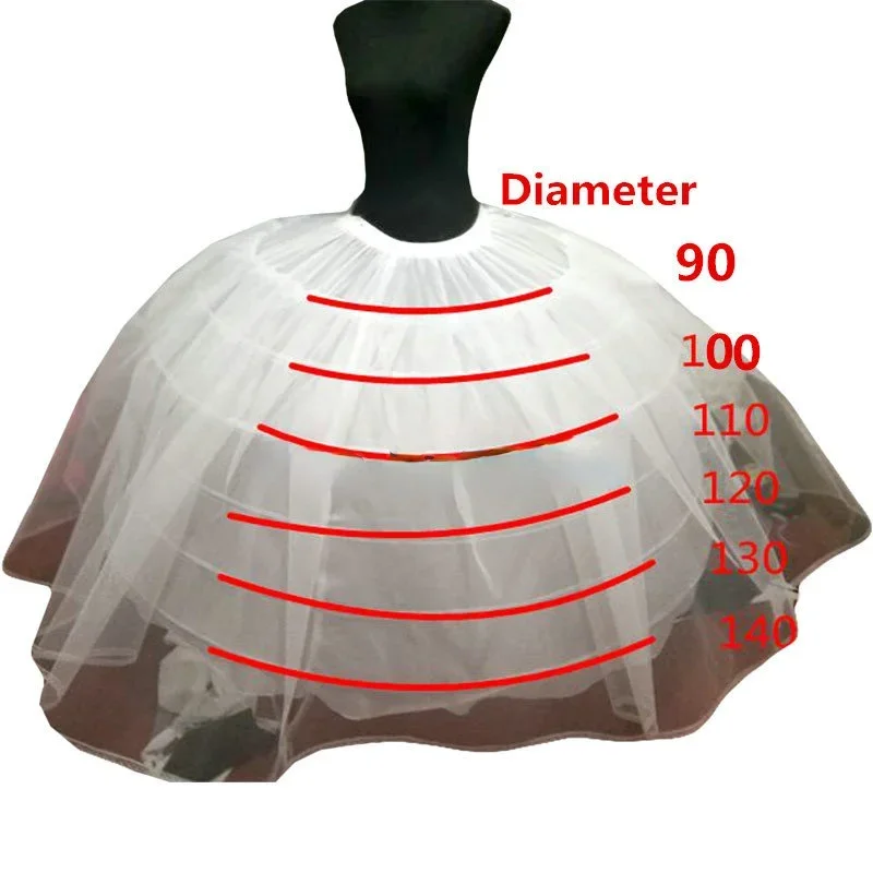 Anáguas Crinoline para Big Ball Gown, vestidos de casamento, Bridal Gowns, Underskirt Acessório, alta qualidade, 6 Hoops