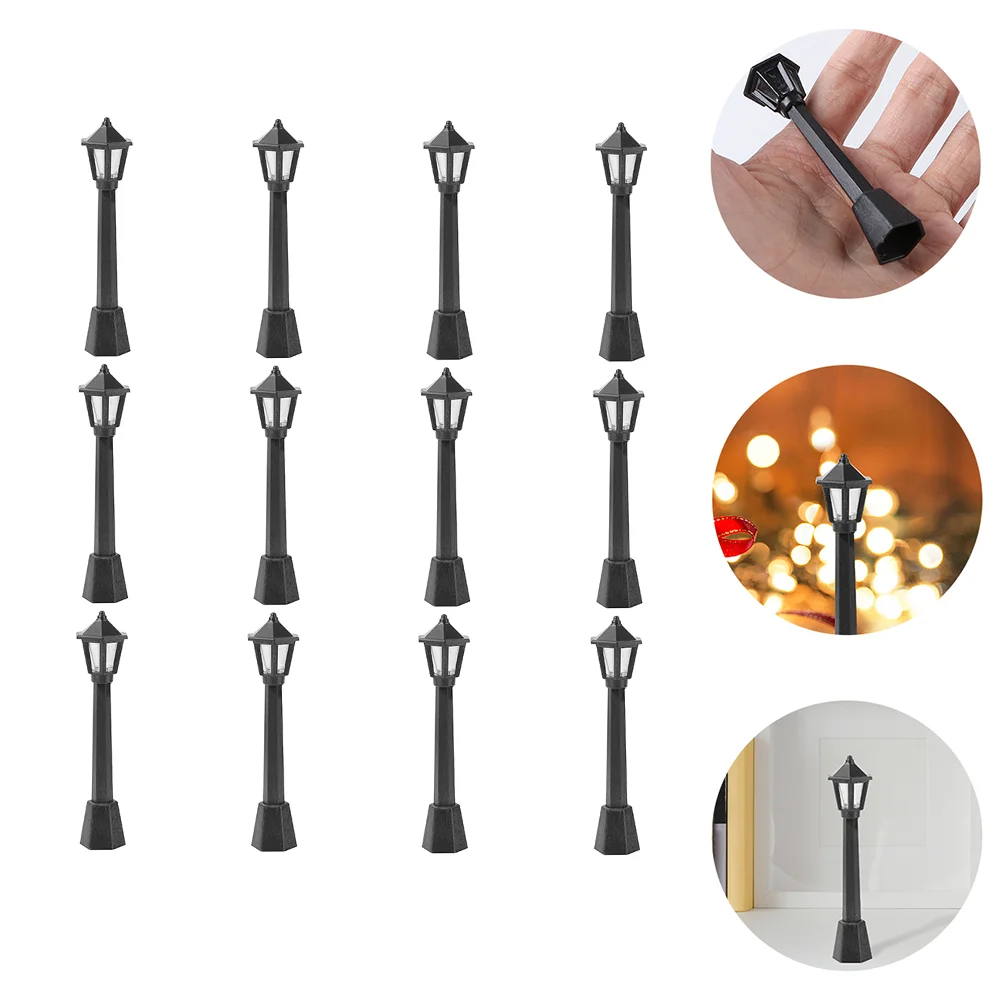 12 Pcs High Quality Mini Street Light Child Solar Lamp Post Plastic Small Ornament