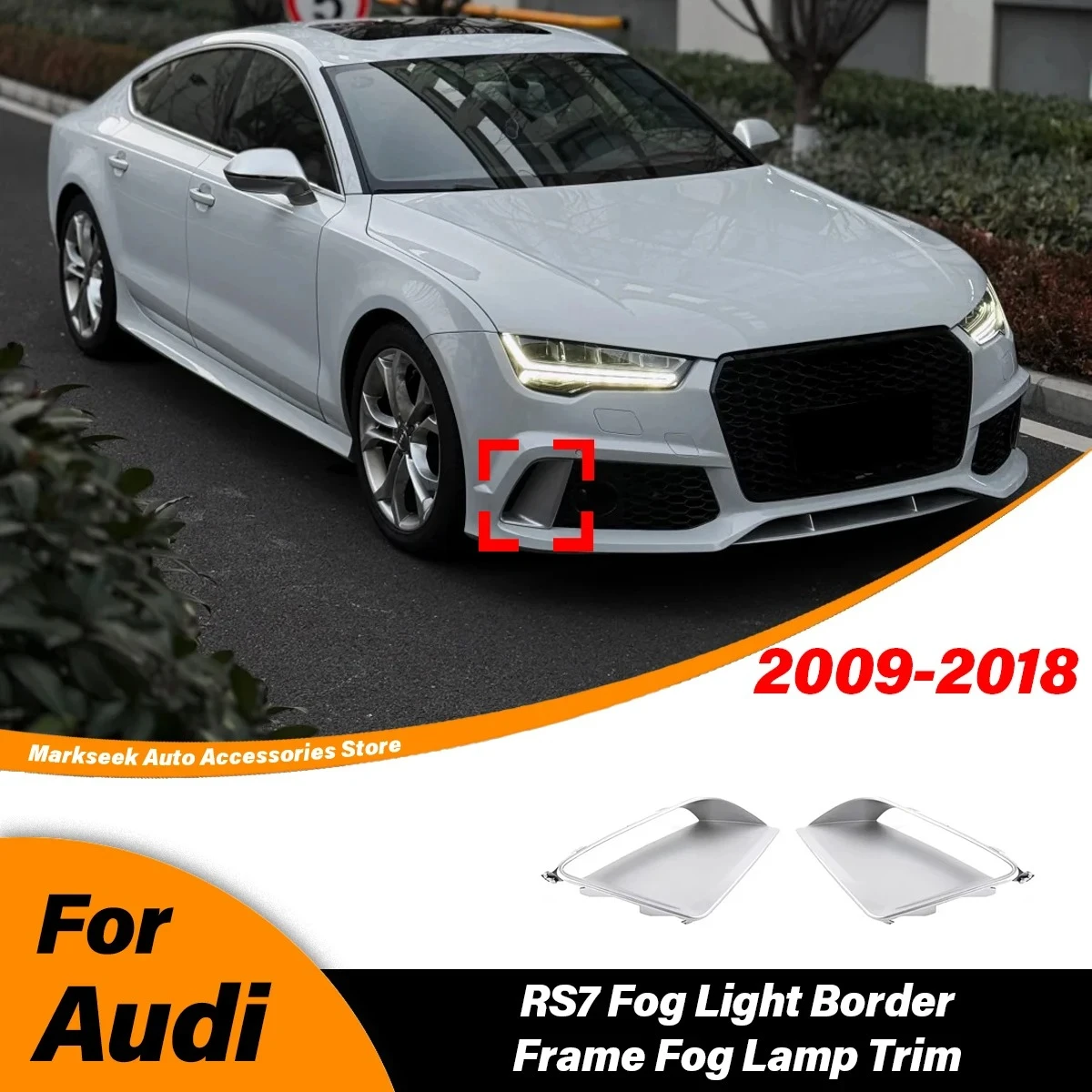 

For Audi RS7 2014 2015 2016 2017 2018 Car Front Bumper Fog Light Grille Frame Cover Chrome Trim Protection Cover Body Decoration