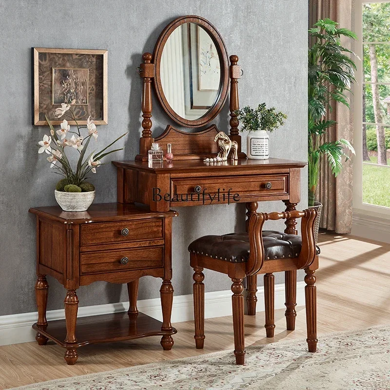

56 American-style Dressing Table Solid Wood Storage Cabinet Integrated Extendable Dressing Table