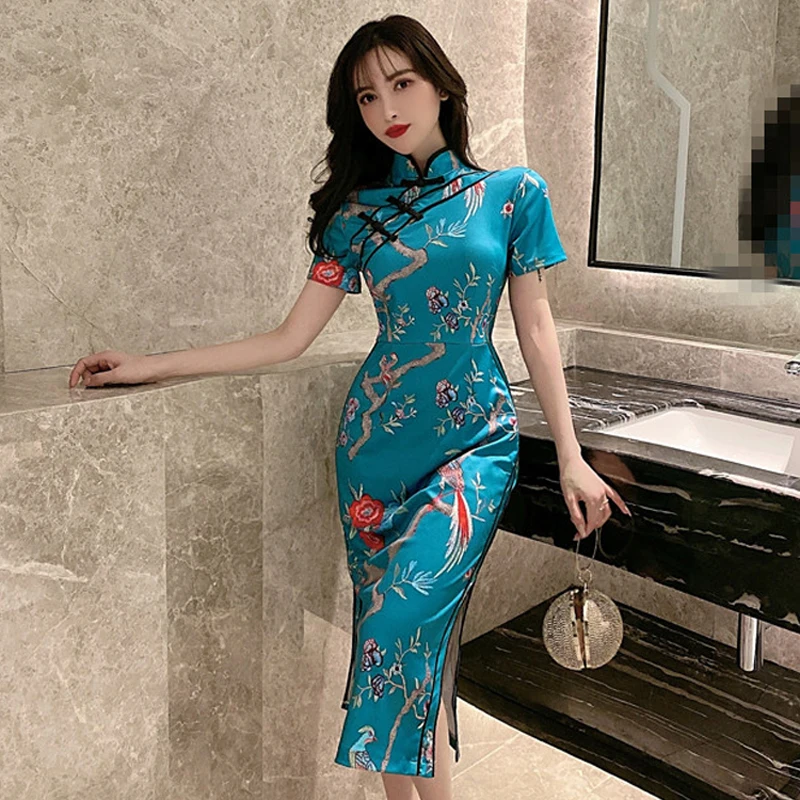 

Chinese Style Print Slim Qipao Women Japanese Ukiyo-e Haori Wedding Dress Traditional Retro Cheongsam Club Party Bodycon Vestido