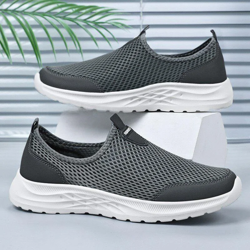 

Men's Summer Breathable Mesh Slip-On Shoes Anti-Odor Casual Shoes round Toe Mid-Cut Supportive PVC Bottom Pure Color