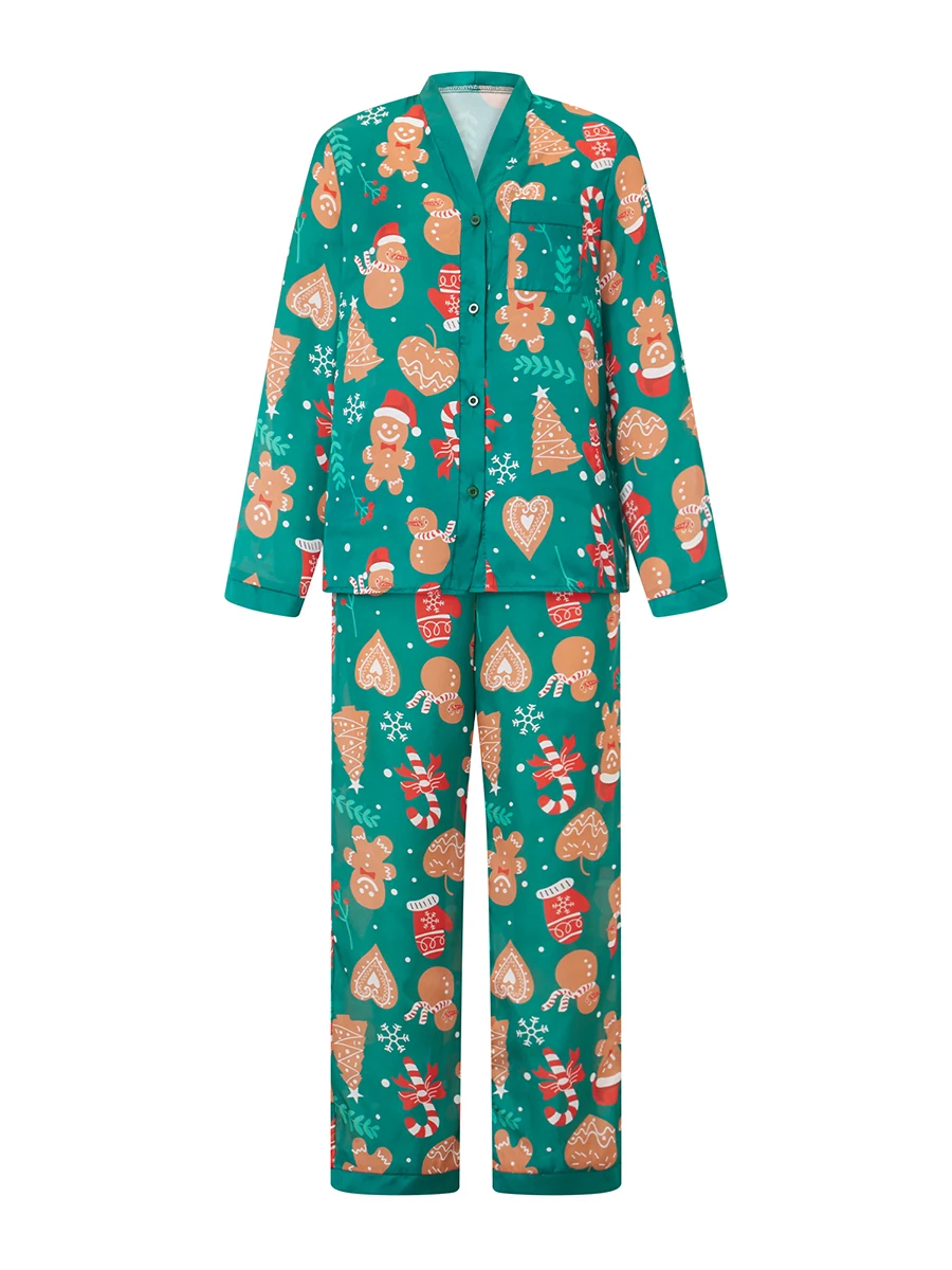 Women Christmas Pajamas Lounge Set Snowman Christmas Tree Print Long Sleeve Tops and Pants 2 Piece Loungewear Outfits