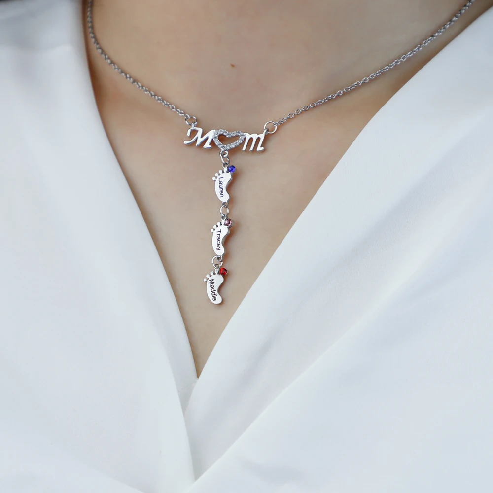 Personal isierte Namen Mutter Halskette Baby Füße Anhänger Halskette Edelstahl Halskette Schmuck Geschenk Muttertag Geschenk – Detail 7
