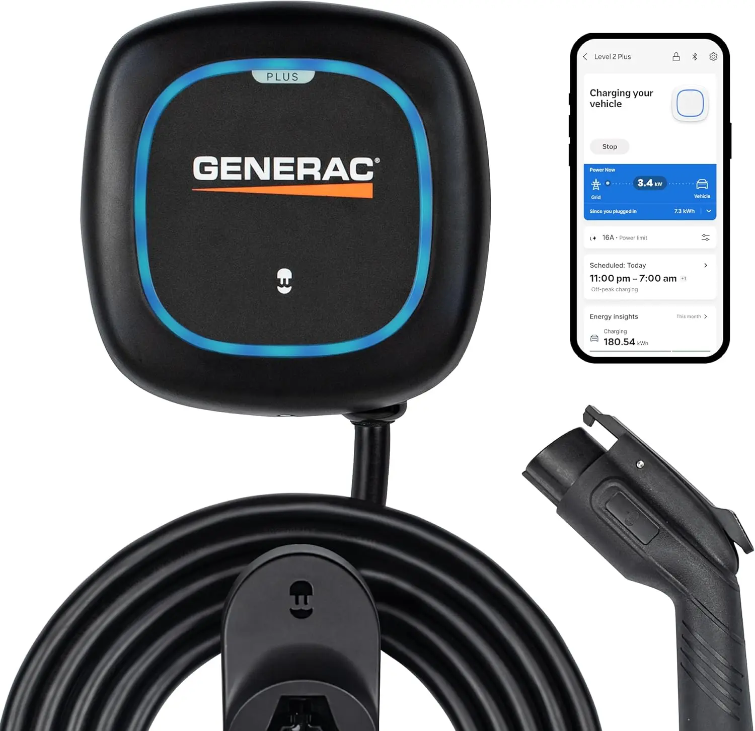 Electric Vehicle Charger Level 2 Plus, 48 AMP - Quick Charge, Ultra Compact with 25 ft Cable - WiFi & Bluetooth App Management