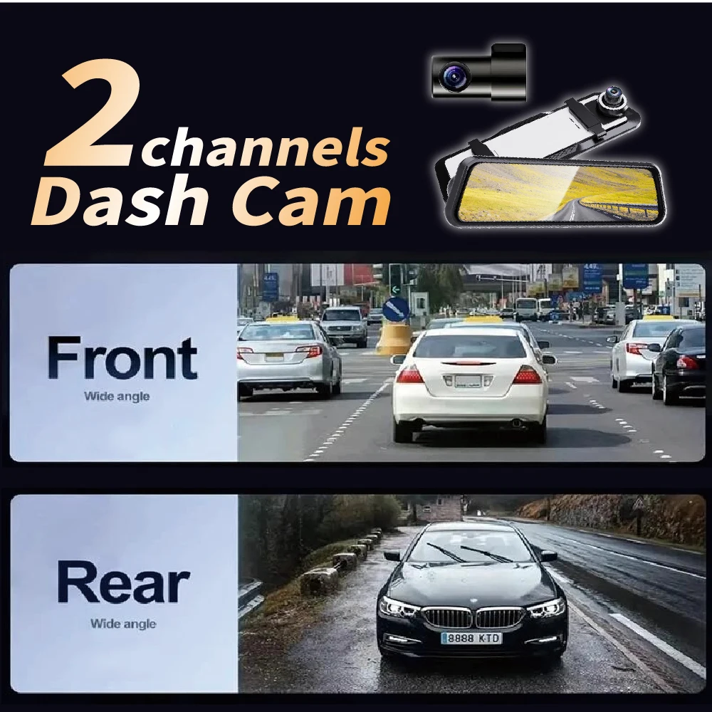 10Inch Dual lens 2k Dash Cam WiFi APP Connection  Mirror DVR Auto Car Camera Night Vision GSensor Registrar Black box