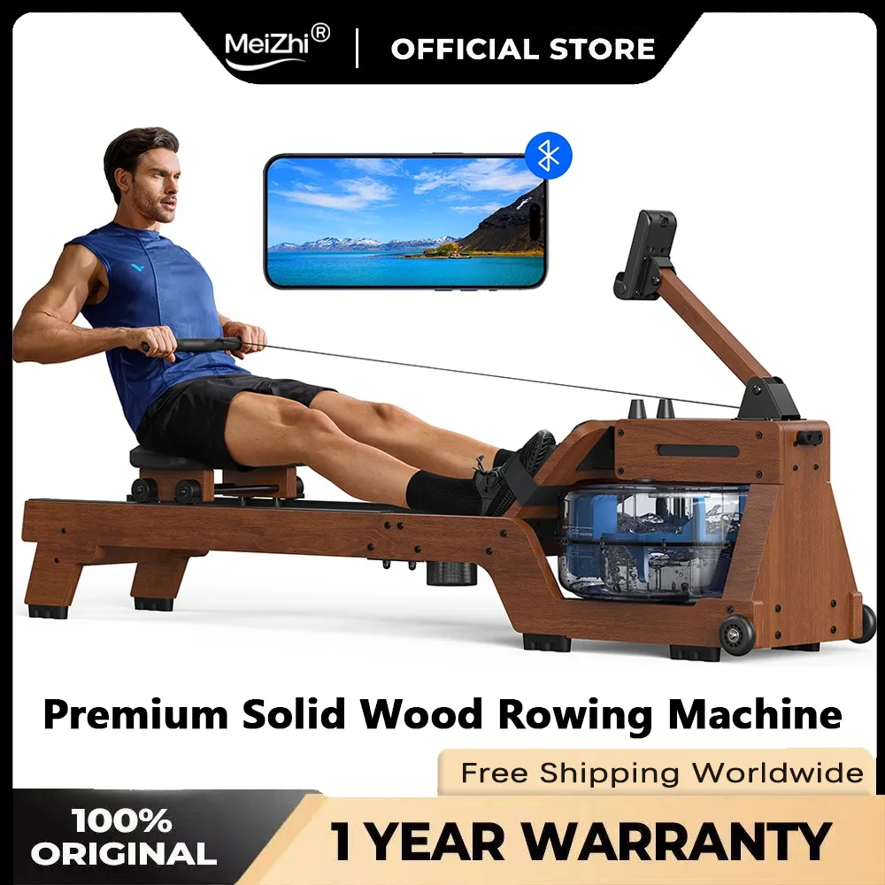 

Elite Water Rowing Machine for Home Use Finest Solid Wood Rower Bluetooth-Connected APP New Upgraded Seat Cushion Max 330lb