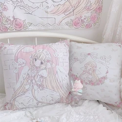 Pink Printing Throw Pillow Cartoon Square Pillow Kawaii Anime Soft Waist Sofa Cushion Throw Bedroom Pillows