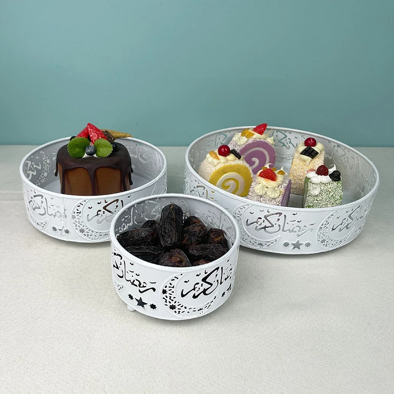 3PCS Metal Storage Tray Round Fruit Dessert Plate Snack Cake Nut Tray Jewelry Cosmetic Organizer Home Wedding Party Table Decor