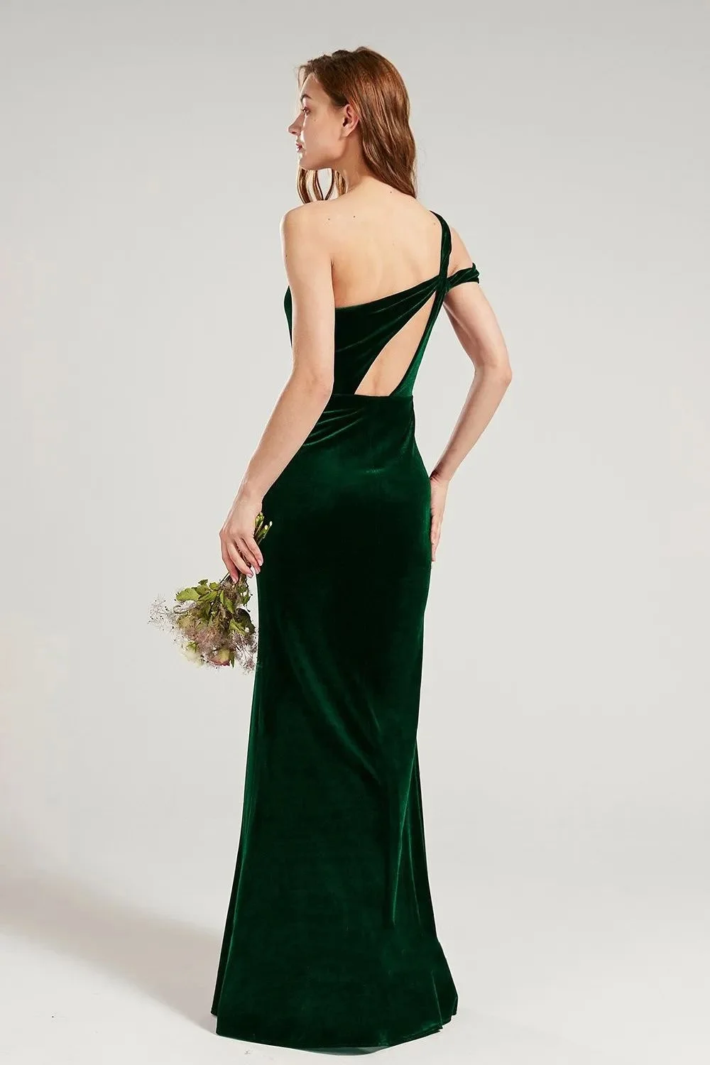 베시넬 맞춤형 원숄더 슬리브리스 벨벳 이브닝 드레스 백리스 사이드 슬릿 버건디 스위트하트 머메이드 프롬 가운