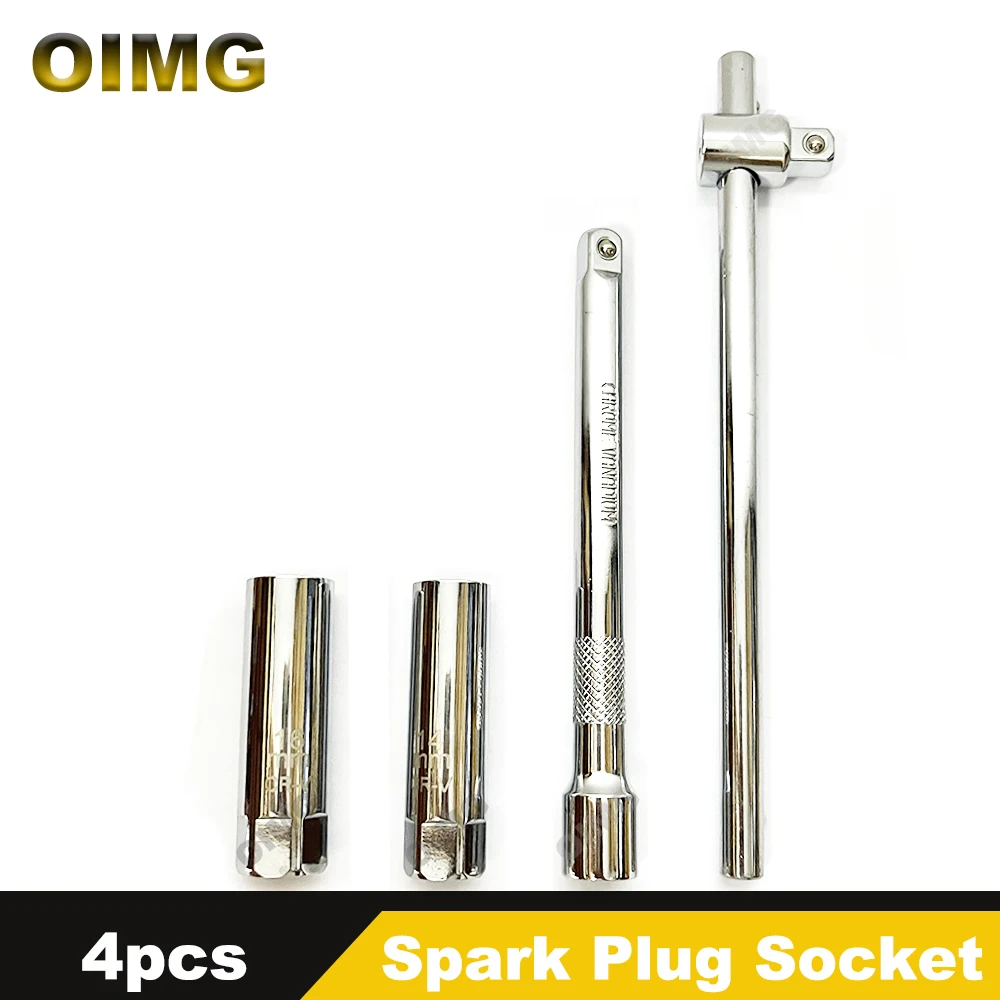

4pcs Car Spark Plug Socket Wrench Set 14mm/16mm Magnet Sleeve 12-Point Pull Out Spark Plugs Remover Sockets Auto Repair Tool