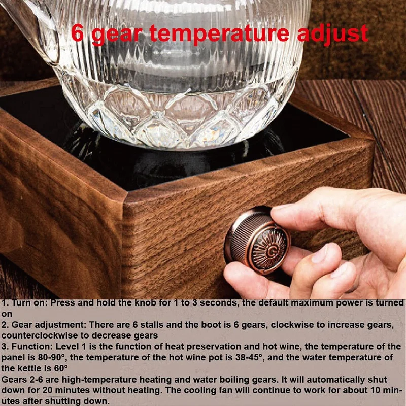 750W/1000W Kompor Keramik Listrik Kayu Walnut Mesin Pembuat Teh Rumah Pelat Panas Kopi Pemanas Air Mendidih Multifungsi 220V